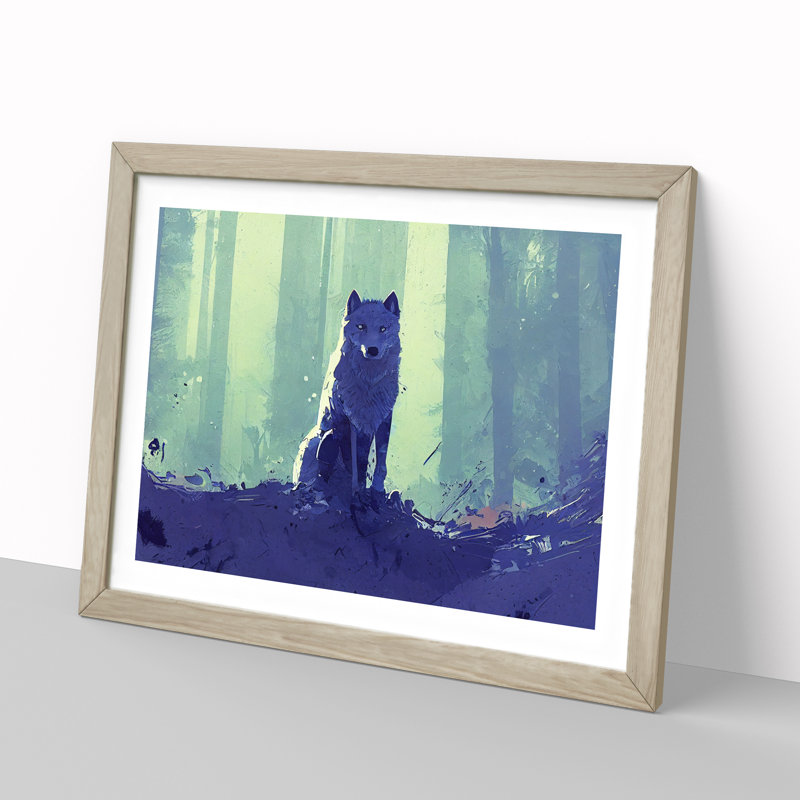 XH1022-10258X Wolf Art Painting Vol.1 - Single Picture Frame Print, 46cm H x 64cm W x 2cm D, Oak