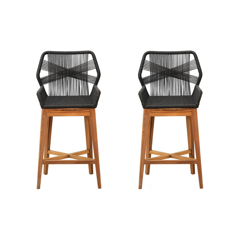 Beverly Outdoor Teak Bar Stool, Black, 26"
