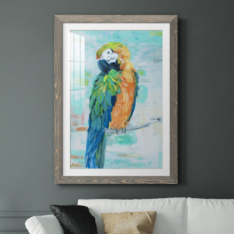 Island Parrot II - peinture encadrée, Encadrement gris, H 37,5 po x l 27,5 po x P 1,5 po