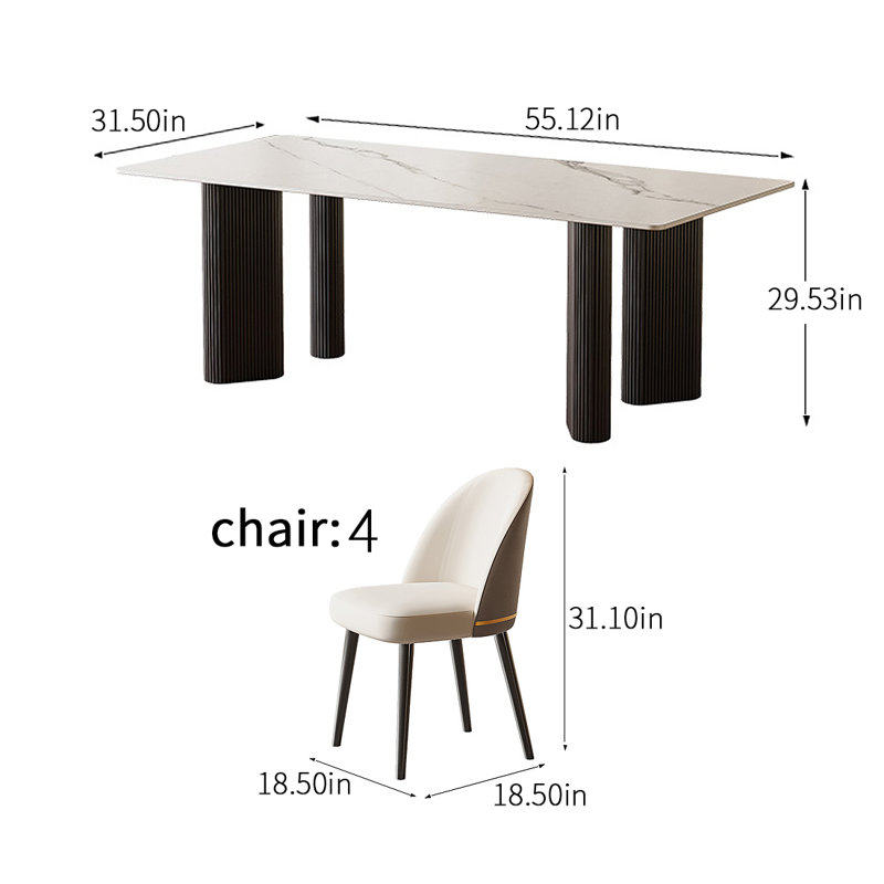 4 - Person Four Leg Dining Set, 29.53" H x 55.12" L x 31.5" W