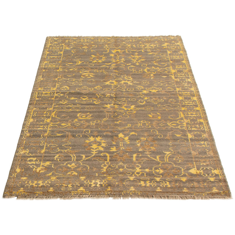 Tapis unique en laine noué à la main style années 2010 de 5 pi 5 po x 8 pi 6 po gris Andreas-James