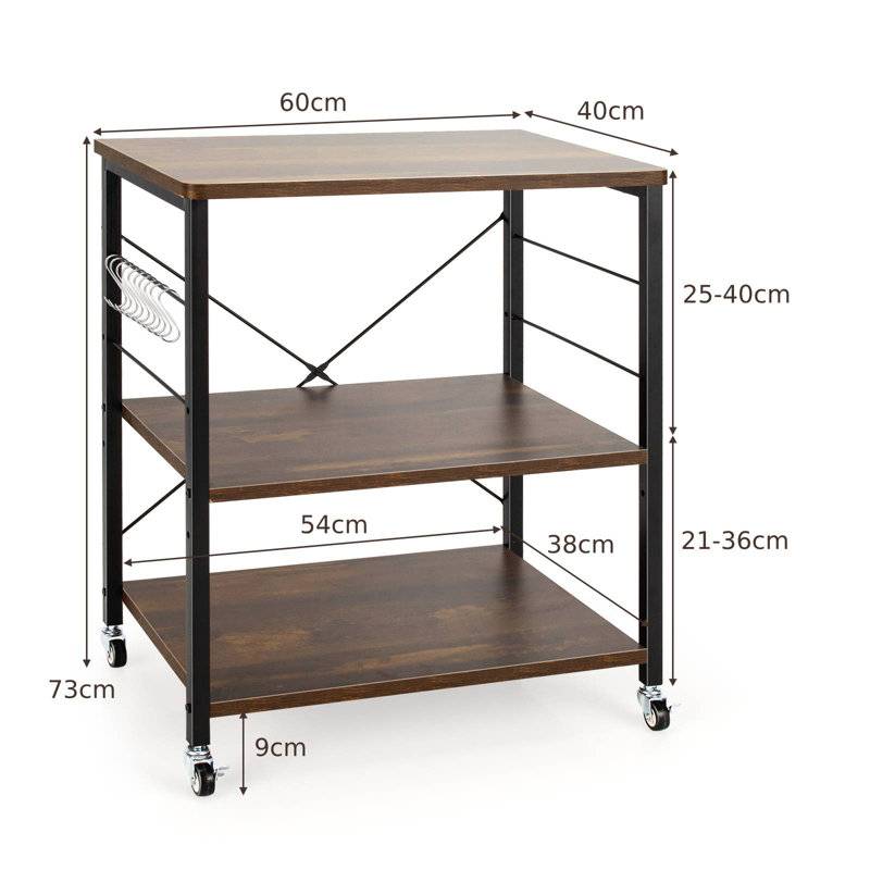 73cm H x 60cm W Utility Cart, Dark Brown Wood