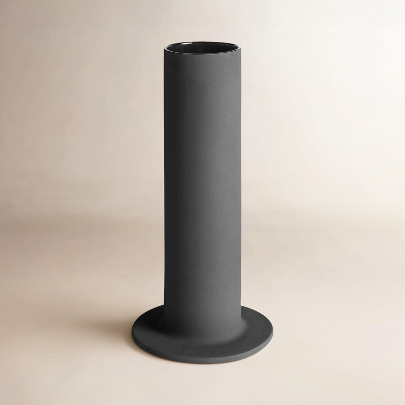 Flange Ceramic Table Vase, Black, 15" H x 7" W x 7" D