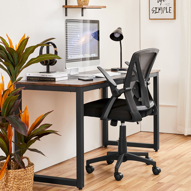 Mesh Desk Chair with Flip-up Armrest, Black/Black