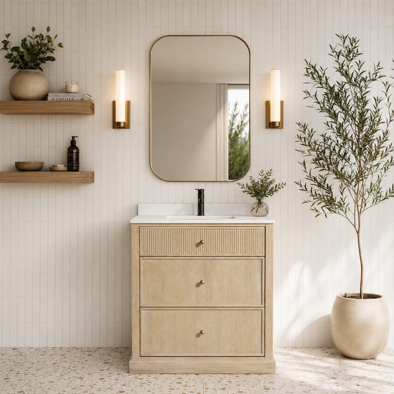 Meuble-lavabo simple avec plateau en pierre reconstituée Redondo, 30"