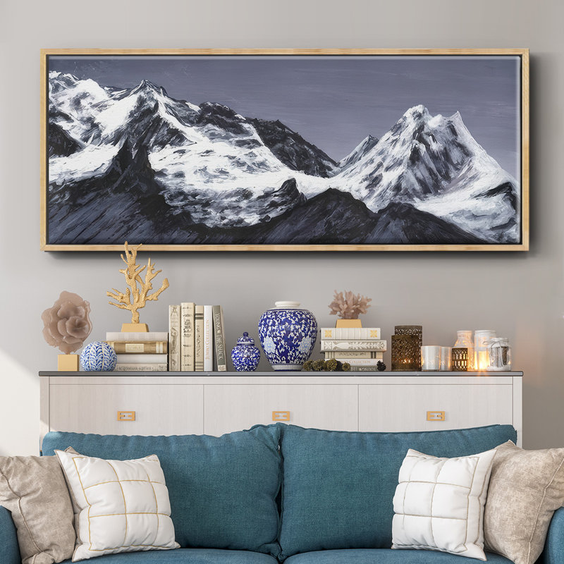 Moonlit Mountain Range I - Framed Canvas, 24" H x 60" W
