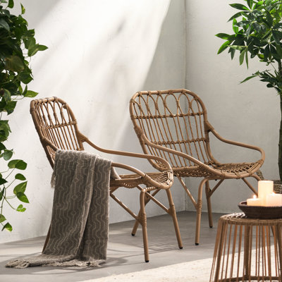 Accent Chairs For Backyard - Faux , 28.54in.d X 23.71in.w 32.73in.h, Brown, Iron Frame 2 Open Weave Frame, Brown