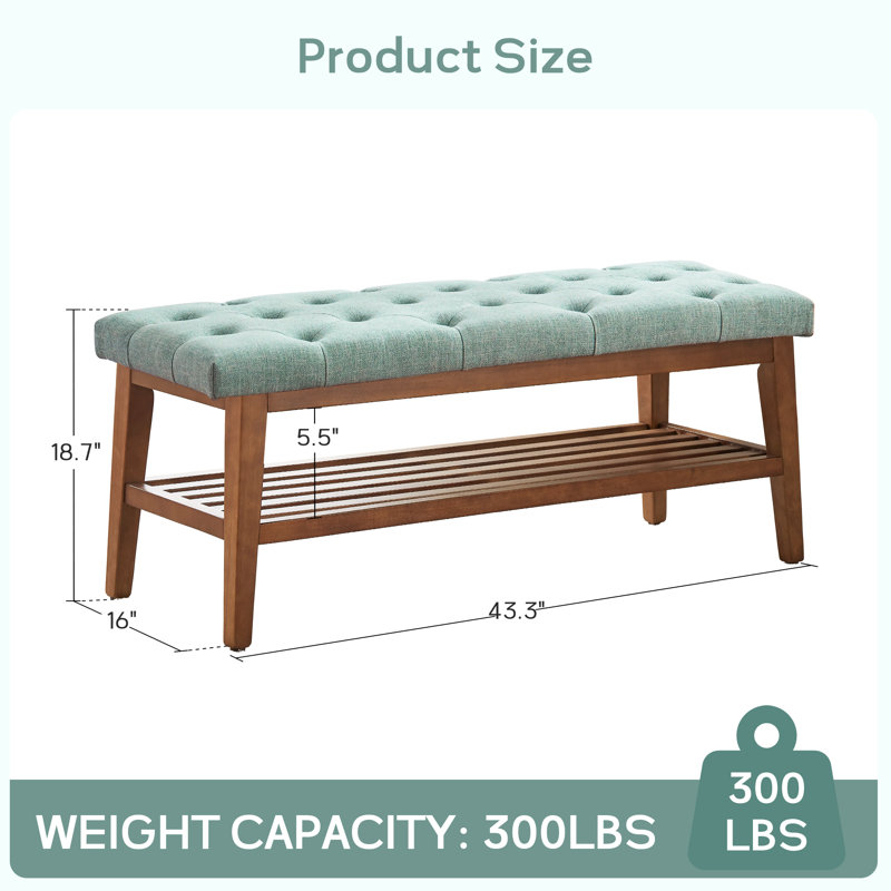 Banc de rangement rembourré Hahnville , Polyester sarcelle