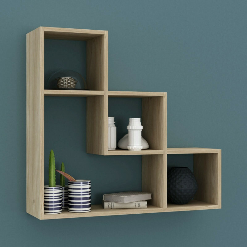 Bonita 3 Piece Manufactured Wood,Metal Floating Shelf, Oak
