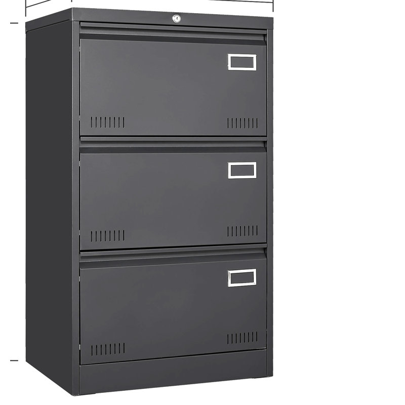 Filing Cabinet Lateral File Cabinet 3 Drawer, Locking Metal File Cabinets Three Drawer, Black