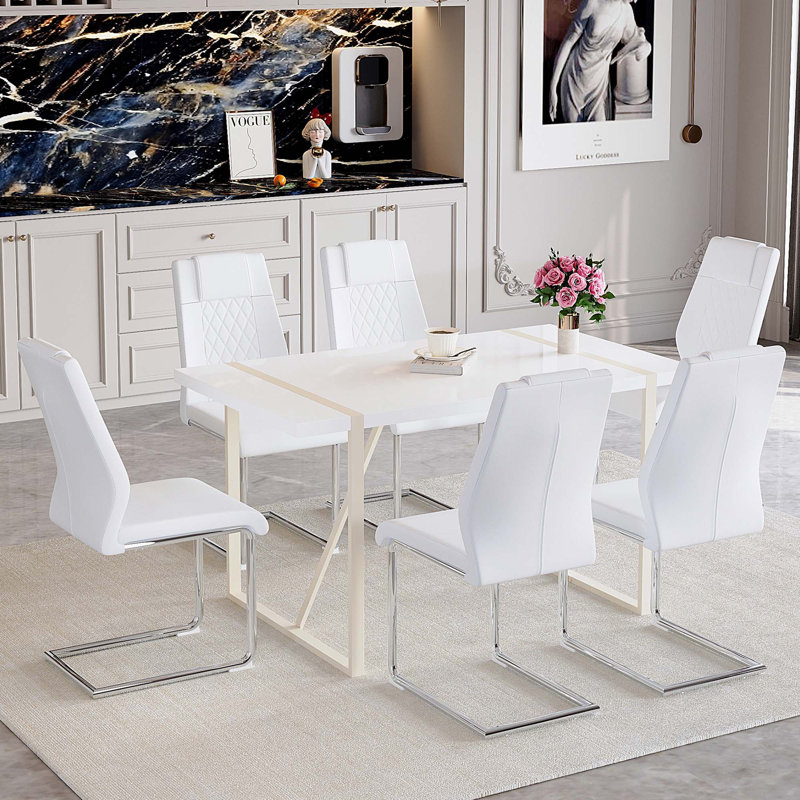 7Pc MDF Dining Table Set, White