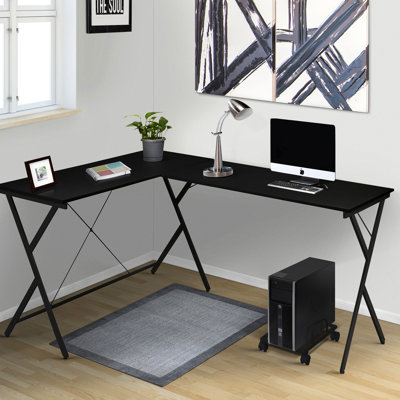 Bureau d'ordinateur noir moderne avec support à roulettes pour espaces de travail compacts et bureaux productifs