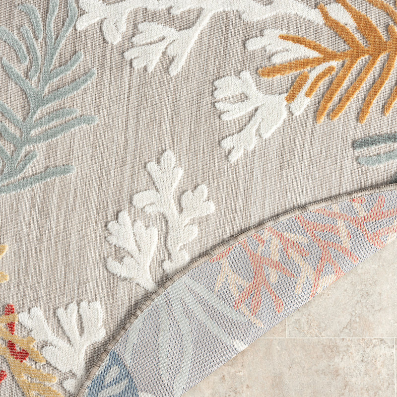 Jamila Coastal Gray Power Loomed High-Low Indoor/Outdoor Area Rug, Round 5'3"