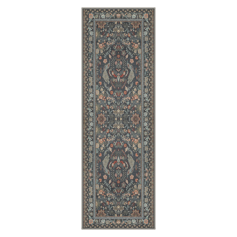 Tapis gris / brun Allendale Aura Floral Peacock, Tapis de couloir 2 pi 6 po x 8 pi