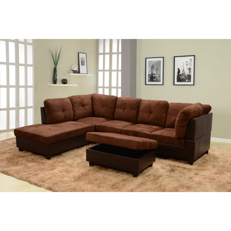Asenath Upholstered Sectional, Left Hand Facing, Blue Gray Linen Blend