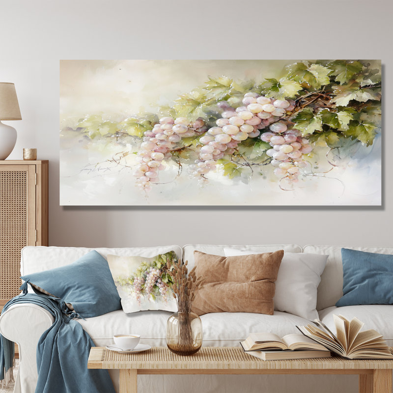 Watercolor Vines In France I - Vineyard, impression murale sur métal, H 28 po x l 60 po
