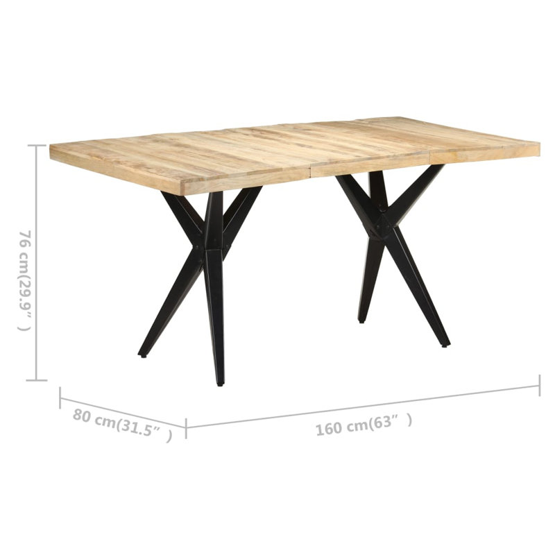Dining Table Rough Mango Wood, 31.5" W x 63" L, Oak