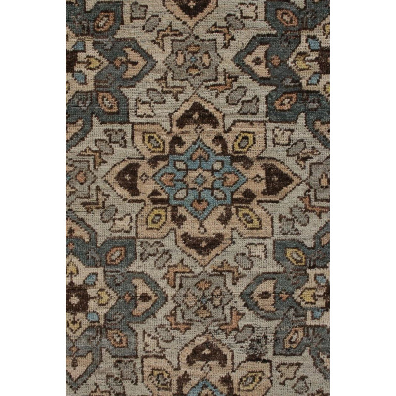 Rug & Kilim’S Transitional Rug In Beige-Brown And Blue Medallion Pattern, Runner 3' x 14'