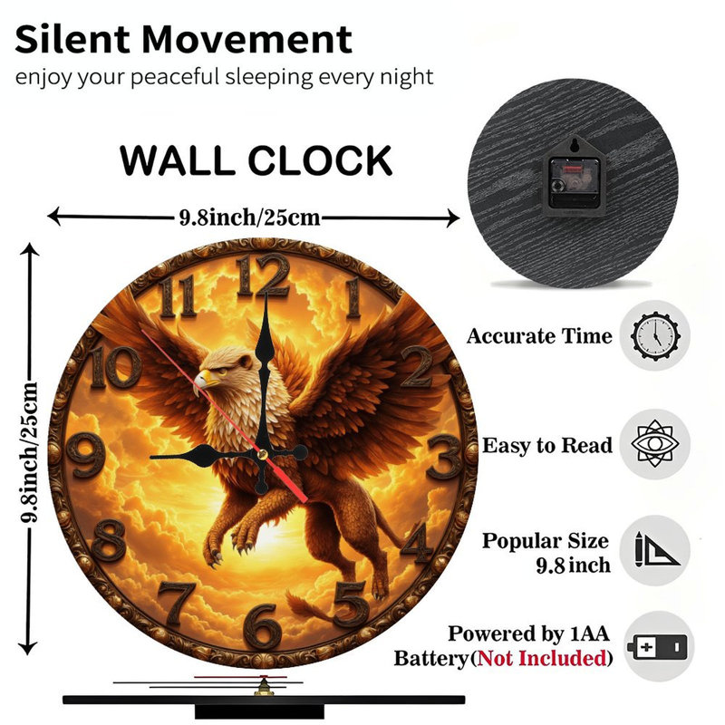 Horloge murale en bois 10 po, mouvement silencieux, à piles (piles AA non incluses), décor artistique, parfait pour les décorations