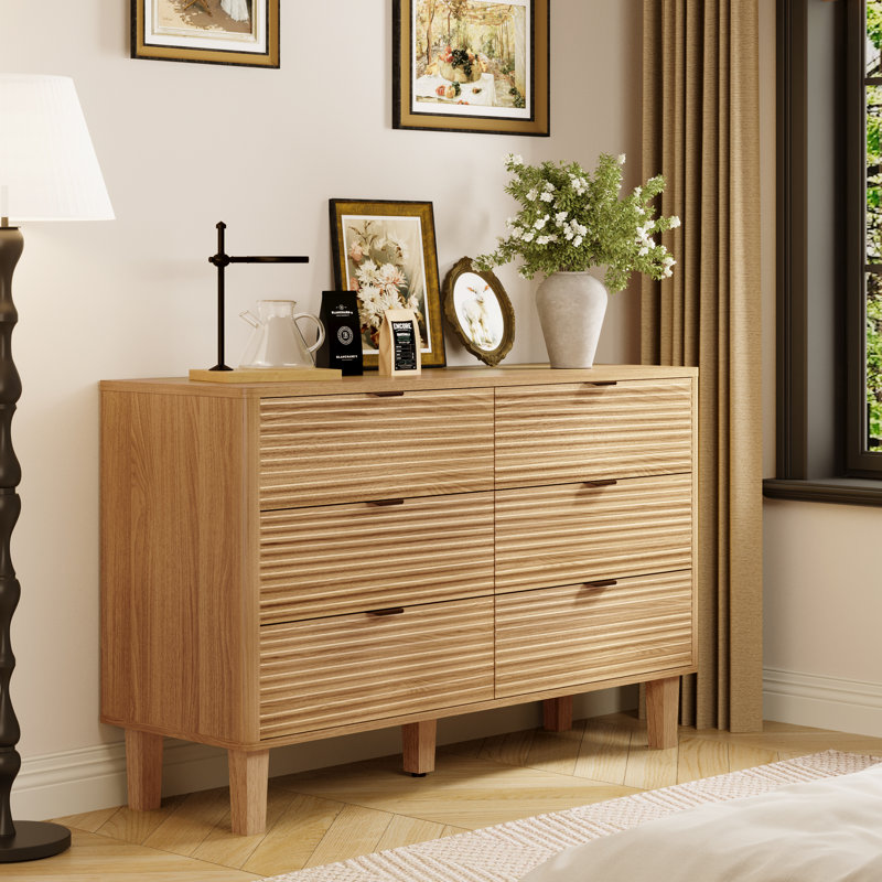 Commode 6 tiroirs Granthan, commode double l 47,2 po, commode en bois pour la chambre à coucher, commode de rangement
