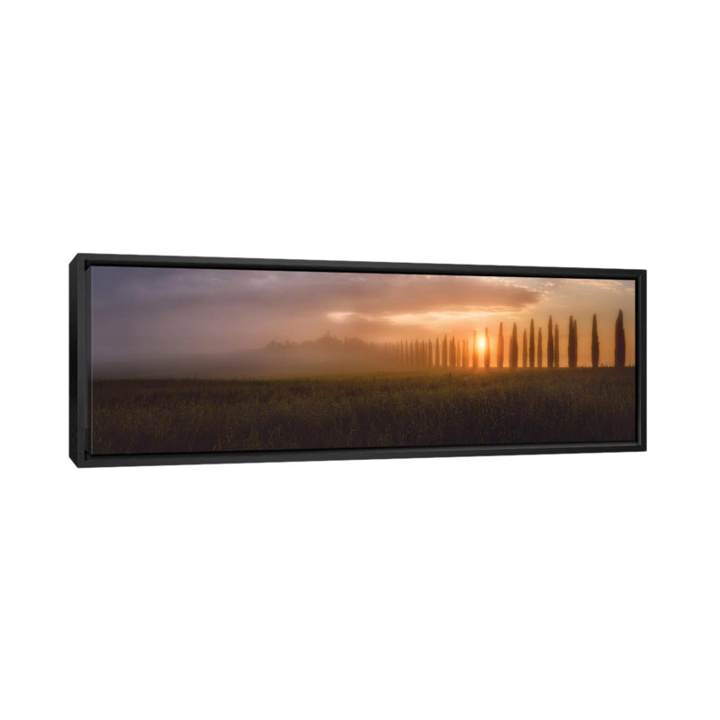 Tuscany Sunrising by Javier De La Torre - Floater Frame Panoramic Print on Canvas, Black Framed, 30.48 cm H x 91.44 cm W