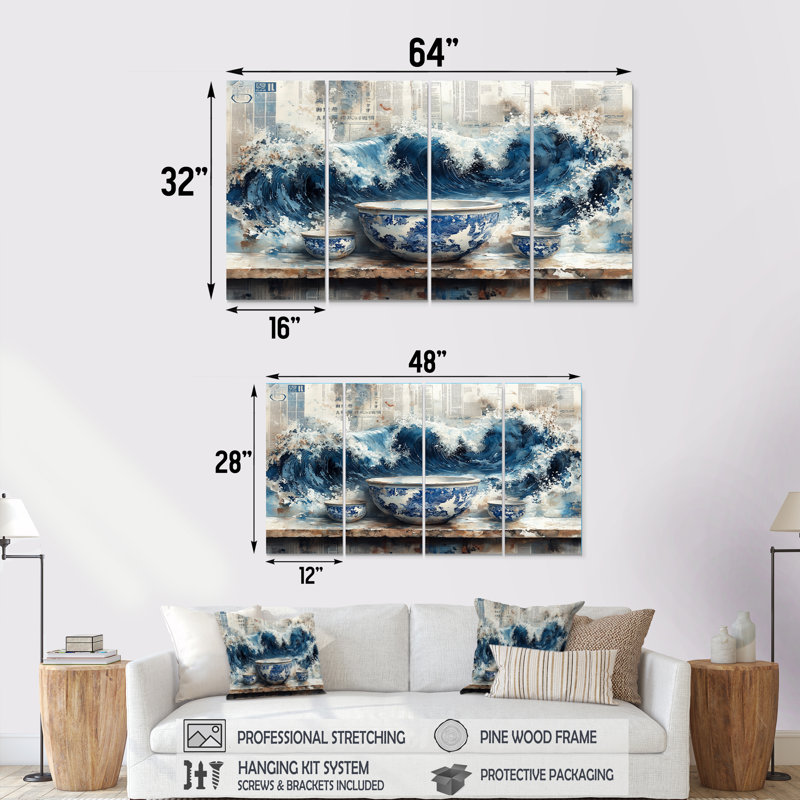 «China S Edge of Wonder Chinoiserie Pottery V - Boho Pottery», art mural sur toile, H 28 po x l 48 po