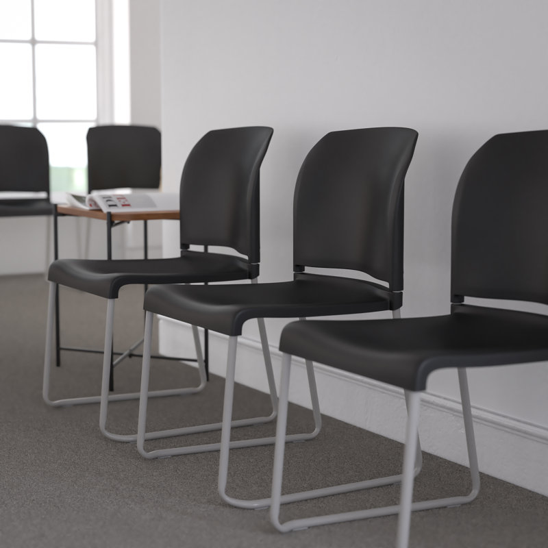 Black Ergonomic Mid-Back Stackable Office Chairs, Set of 5