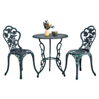 Outdoor 3-Piece Cast Aluminum Rose Bistro Set by Fleur De Lis Living