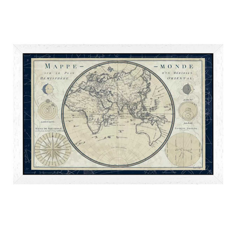 Mappe Monde Sur Le Plan D'un Meridien by Sue Schlabach - Print on Canvas, 152.5 cm H x 101.5 cm W, White Floater Framed