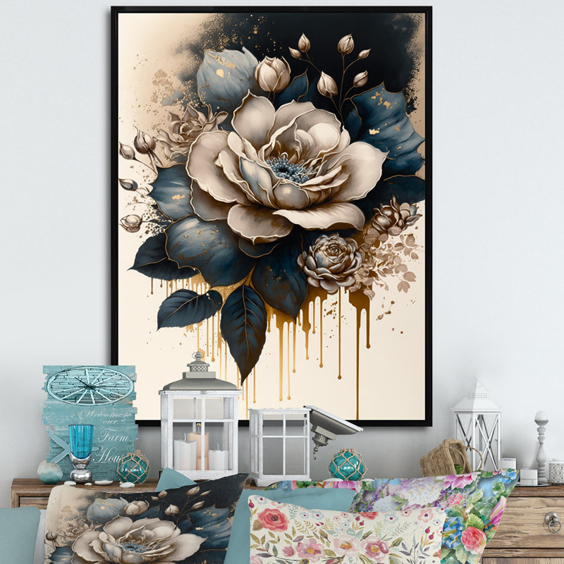 Motif de roses noires et blanches III - Motif de roses noires et blanches III - Imprimé, H 20 po x l 12 po x P 1 po