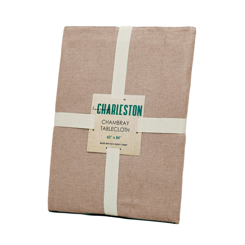 Charleston Woven Cotton Rich Tablecloth  52"x70" In Beige, Beige, 70" L x 52" W