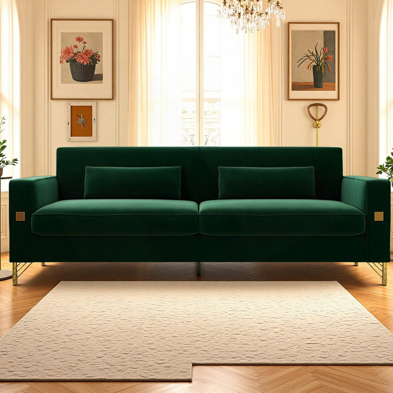 Canapé avec accents dorés - Canapé moderne à 3 places avec coussins moelleux et ressorts ensachés individuellement pour une assise confortable