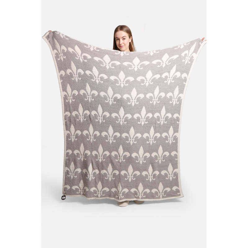 Fleur-De-Lis Pattern Luxury Soft Throw Blanket, Gray