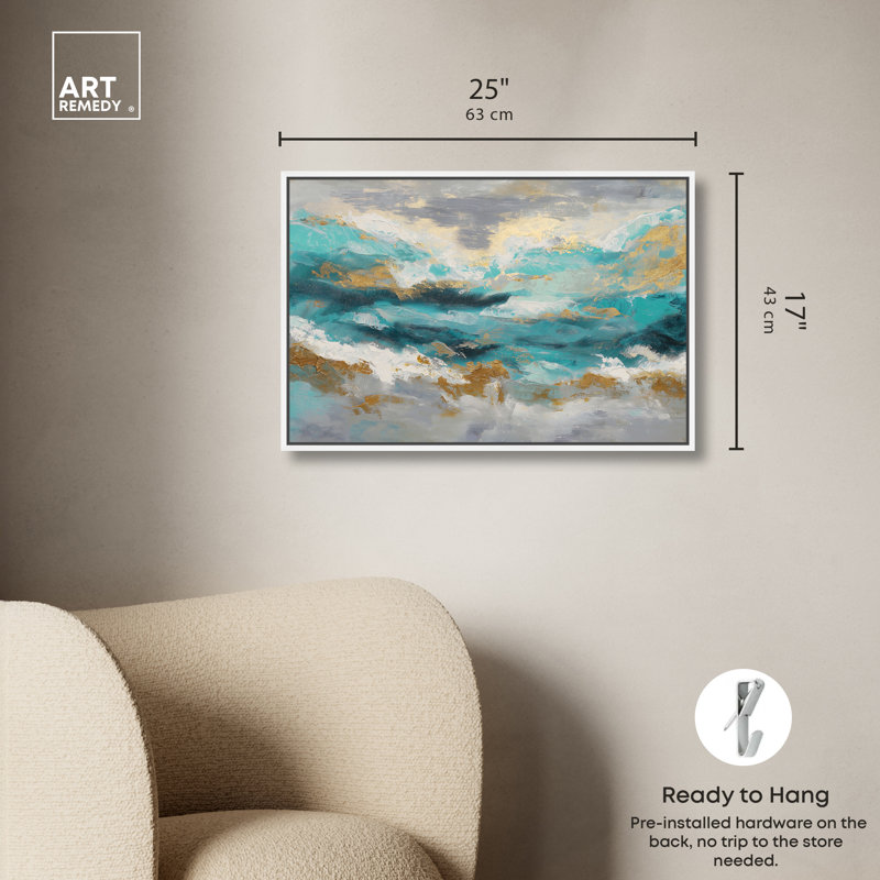 «Golden Tides», impression sur toile encadrée bleue et dorée par Art Remedy, cadre blanc, 24 x 16, H 17 po x l 25 po