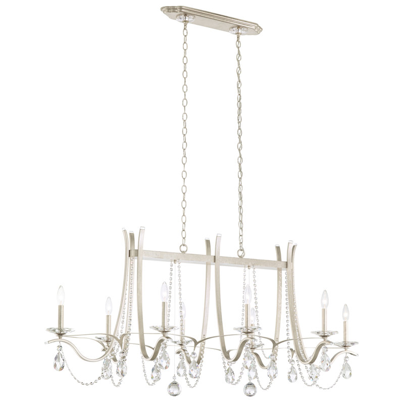 Vesca 8 Light 58in Rectangular Chandelier in Black with Clear Heritage Handcut Crystals, Antique Silver, Chinese (K9)