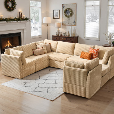 U/l-shaped Sectional Plush Corduroy Section Sofa Combination, 7 Seats, With Ottoman, Random Combination