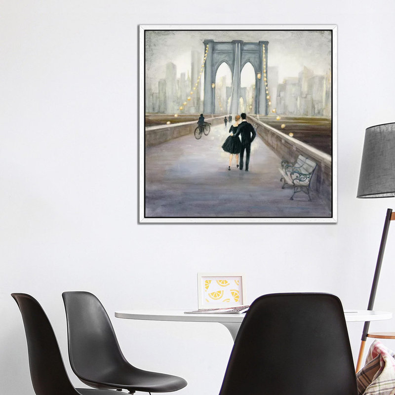 Bridge To New York by Julia Purinton - Wrapped Canvas Painting, White Floater Framed, 93.98 cm H x 93.98 cm W