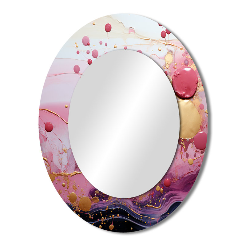 Or et rose moderne liquide formes IV - miroir mural ovale moderne, H 43 po x l 33 po