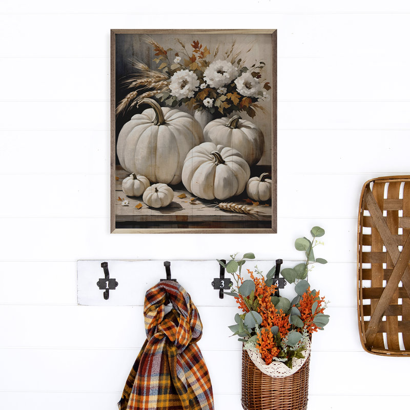 «White Pumpkins On Table» sur bois, H 30 po x l 24 po