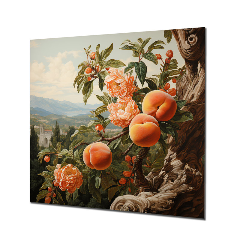 Renaissance, peinture d'un fruit de pêche II - fruits, art mural en métal, H 29 po x l 29 po