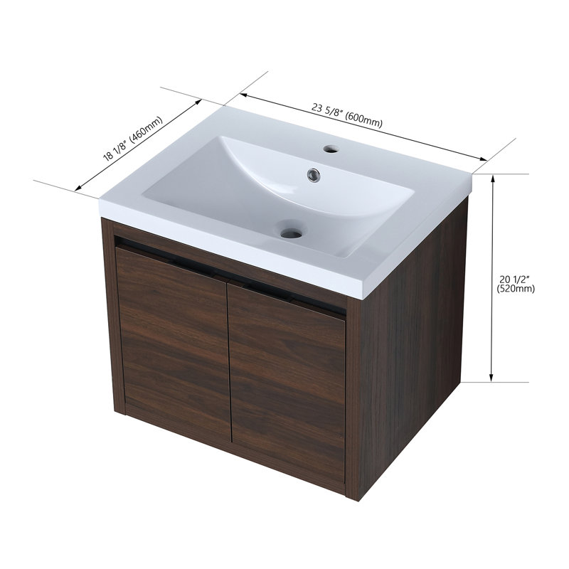 Wall Mounted Bathroom Vanity With Sink, Floating Storage Vanity for Small Bathroom & Powder Room, California Walnut