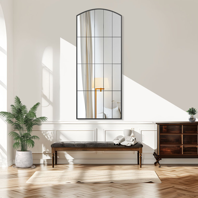 Anmay Metal Flat Mirror with Window Pane Design