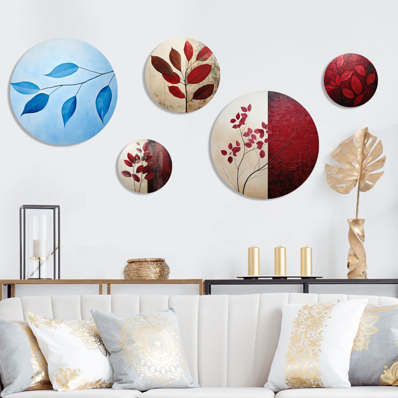 «Azure Asymmetry Leaf Chronicles», ensemble d'art mural rond 5 feuilles