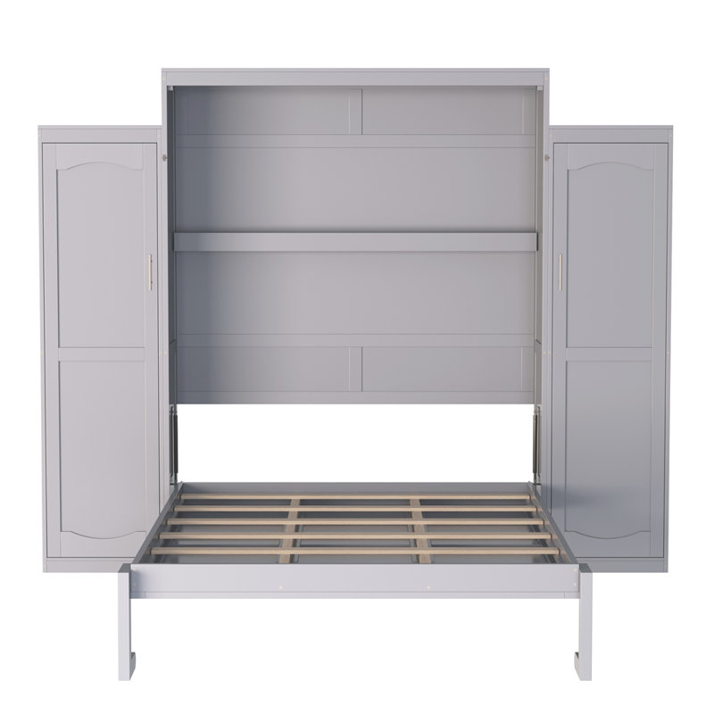 Grand lit mural en bois avec 2 garde-robe et tablette de rangement