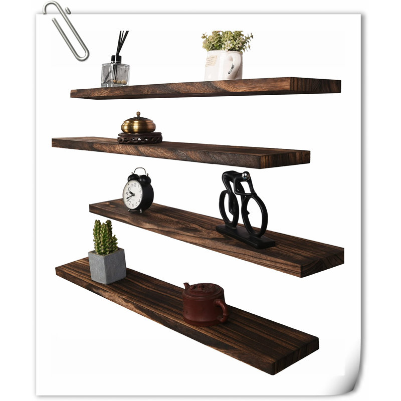 Floating Shelves for Wall Bathroom Shelf Bedroom Kitchen Farmhouse Modern Small Book Shelf Set of 4, Brown
