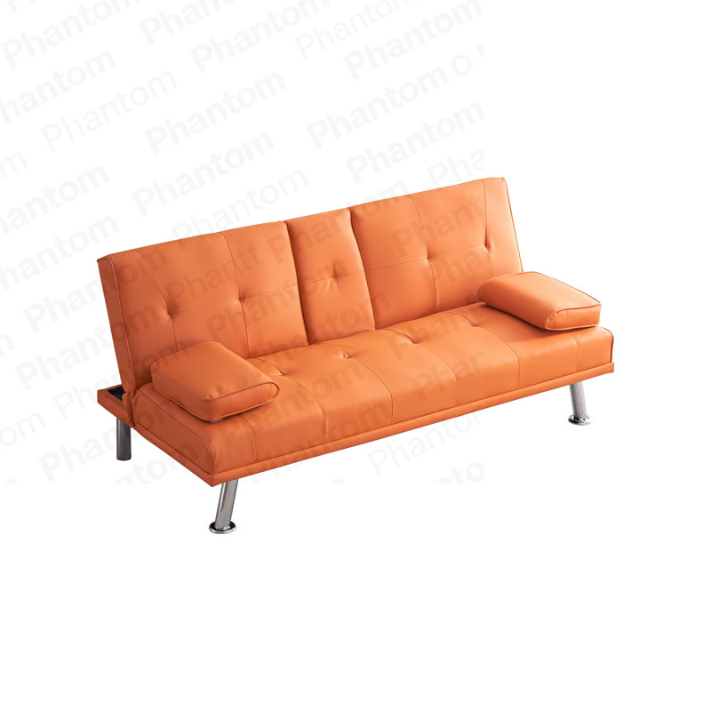 Canapé-lit de bureau 67 po en cuir orange double pliable avec table basse 67 po