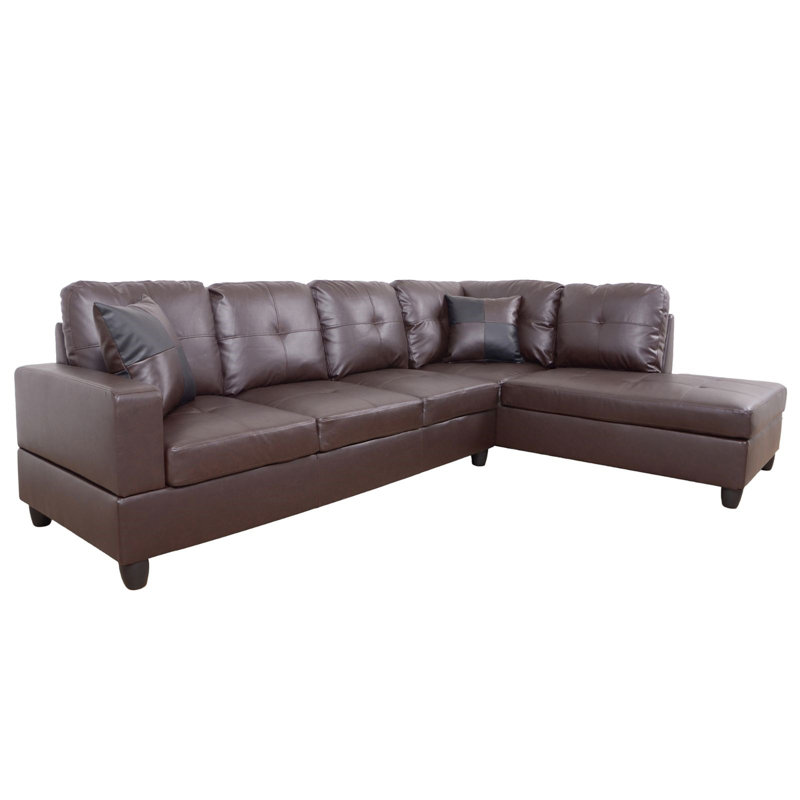 Amielle Faux Leather Sectional, Right Hand Facing, Black, Brown Faux Leather