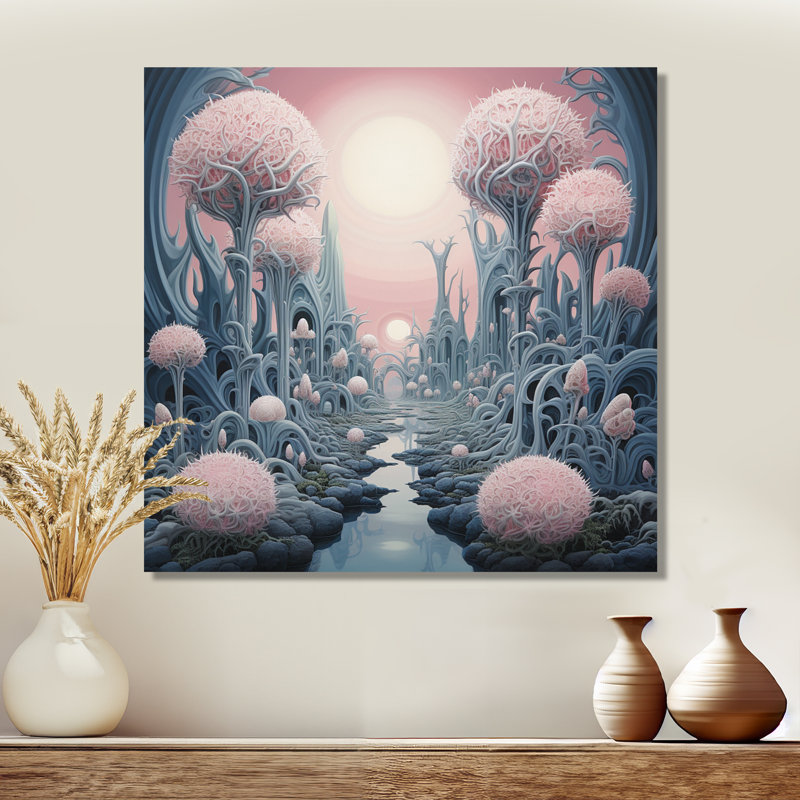 «Futuristic Fluffy Landscape», paysage abstrait, art mural, H 36 po x l 36 po, Métal métal