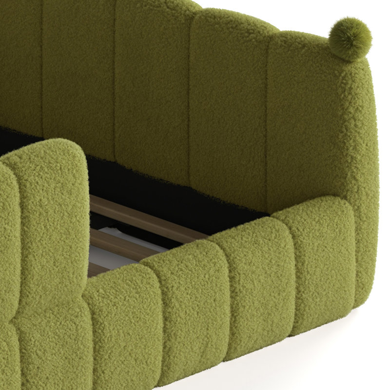 Grand lit tapissier pour grand lit pour enfant, lit de sol Montessori avec rails de sécurité entourant le lit, cadre de lit d'enfant bas pour enfants, vert