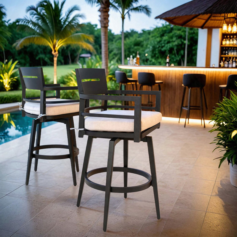Tabourets de bar pivotants modernes en aluminium avec dossier ergonomique et pivotant à 360 ° (ensemble de 2), Noir Ember